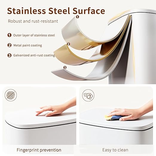 PayLessHere Stainless Steel Trash Can with Lid - Removable Inner Bucket, Foot Pedal Soft Close for Office, Home, Kitchen (White, 13 G) - Image 3