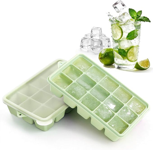 Silicone Ice Cube Tray, 2 Pack Ice Trays for Freezer with Lid, Easy Release and Stackable Silicone Ice Molds, Covered Ice Cube Trays for Cocktails, Whiskey, Coffee (Green) by Duesu