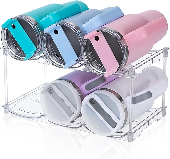Stackable Water Bottle Organizer for Stanley 40 oz Tumbler, Water Bottle Holder for Cabinet, Pantry Kitchen Organizers and Storage for Stanley Cup Accessories, Tumbler Organizer and Wine Rack, 2Pack by SPOSPO