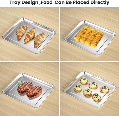 Half Baking Sheet Pan, 12.4"x11" Stainless Steel Air Fryer Tray Replacement for Cuisinart Air Fryer TOA-060 TOA-065 Bakeware Oven Tray Accessories, NonStick Baking Trays for Oven Cooking and Broiling