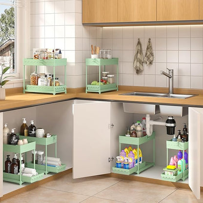 Sevenblue 3 Pack Under Sink Organizers, 2-Tier Multi-Use Kitchen and Bathroom Organizers and Storage with Sliding Drawers, Bathroom Cabinet Organizer (Green, 14.8 Inch) - Image 3
