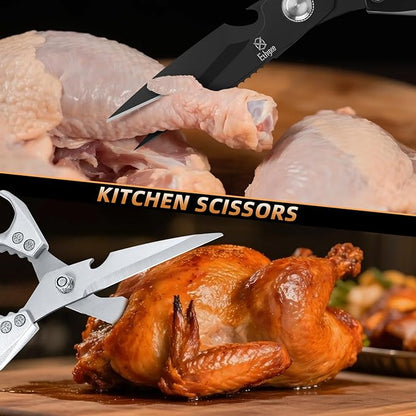 Kitchen Scissors Set - Heavy Duty Japanese Style, Dishwasher Safe, All Purpose Meat Cutting Shears, Sharp Food Scissors for Chicken Bones, Turkey, Fish & Vegetables - Image 5