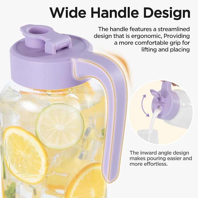 Mason Jar Pitcher - Airtight & Leakproof Glass Pitcher with Lid[set of 2], Perfect for Breastmilk, Cold Brew, and Sun Tea, 2 Quart (64 oz) Mason Jar with Pour Spout Lid - Image 2