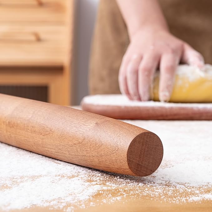 AISOSO French Rolling Pin, 15.75 Inches Wood Rolling Pins for Baking, Extra Long Classic Wooden Dough Roller for Fondant Pizza Pie Crust Cookie Pastry, Kitchen Baking Essentials, Brown - Image 5