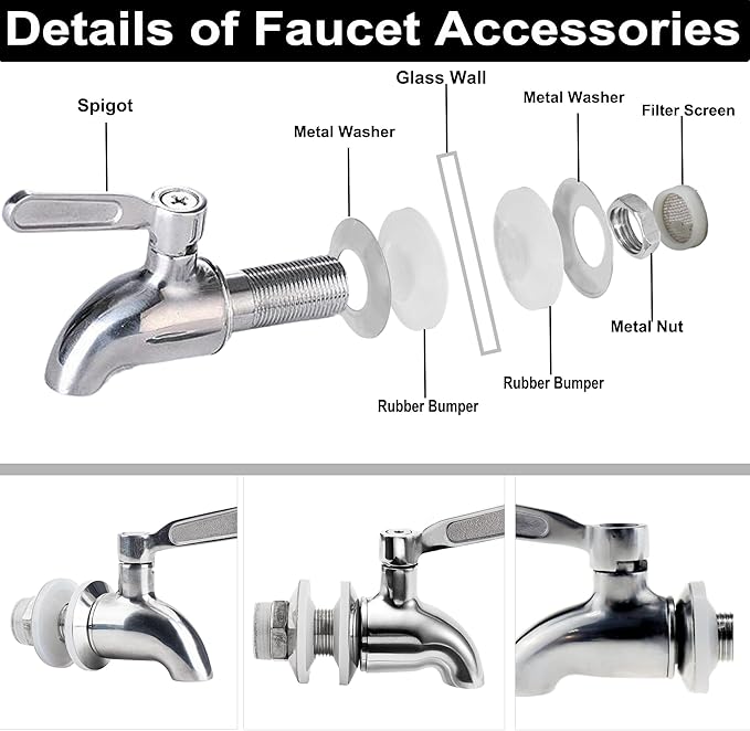 Lulonpon 1 Pieces Dispenser Faucets, Stainless Steel Spigot for Beverage Dispensers, Juice Dispenser Spigot, Water Dispensers Replacement Stainless Steel Barrel Faucet for Glass Jar, Party, Camping - Image 2