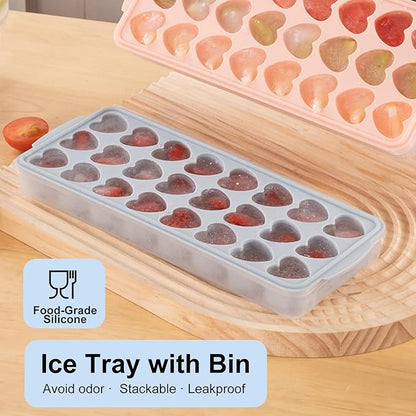 2 Pack Heart Shpaed Ice Cube Trays with Lids and Bins Ice Molds with Ice Storage Box, 48 Holes Silicone Heart Ice Cube Tray for Whiskey Cocktail Fun Shapes Cubes, with Lids & Bins - Image 5