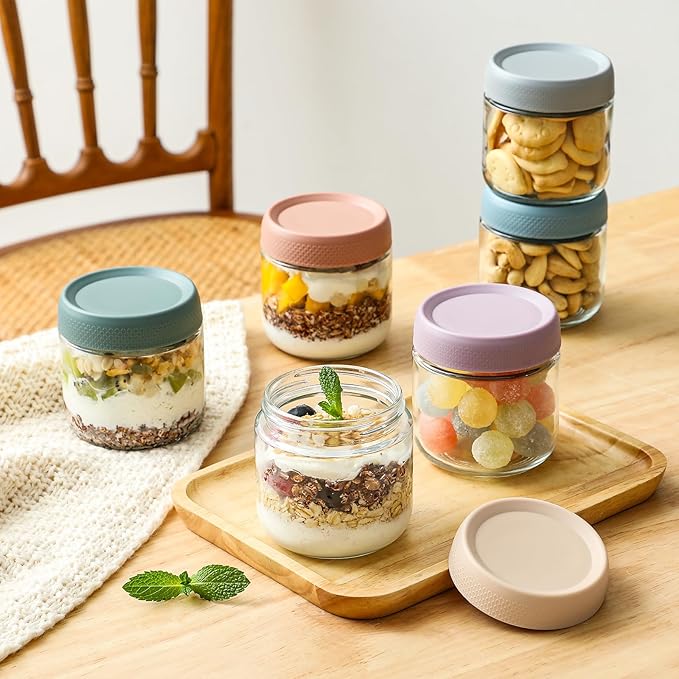 NETANY 6-pack 10oz Glass jars with Airtight Lids, Overnight Oats Containers with Lids, Wide mouth Mason Salad jars, Glass Food Storage Containers for Snacks Yogurt Spice Sugar - Image 6