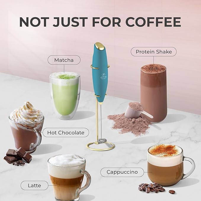 Zulay Kitchen Powerful Milk Frother Wand With 4 AA Duracell Batteries - Ultra Fast Handheld Drink Mixer - Electric Whisk Foam Maker for Coffee, Lattes, Cappuccino, Matcha & Creamer - Lake Gold - Image 3
