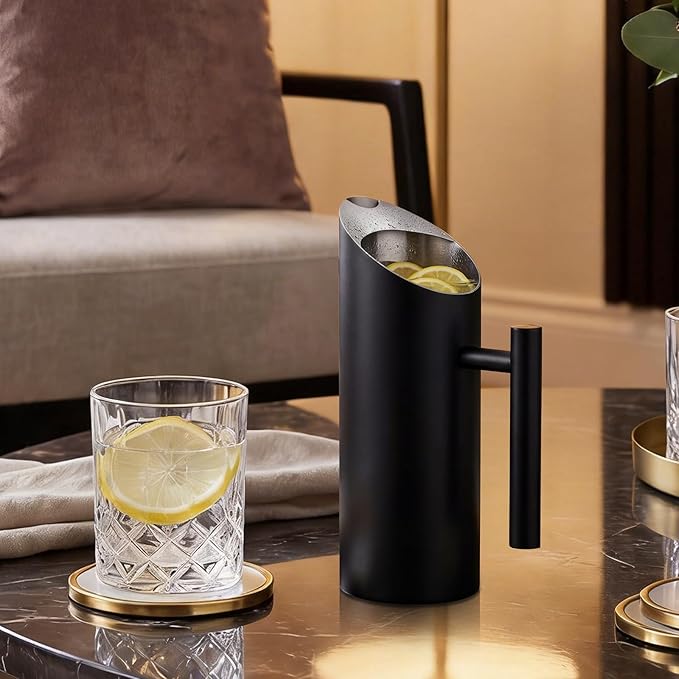 Funnymoom 3 Pack 35oz/1.0l Stainless Steel Water Pitcher Modern Metal Pitcher with Ice Guard Black Carafe Drink with Handle or Iced Hot Drink Tea Juice Coffee Beer - Image 4