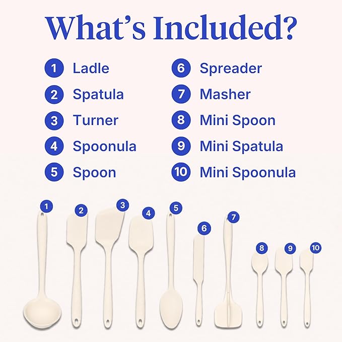 GIR: Get It Right 10-Piece Silicone Essentials Kitchen utensils set - Ladle, Spatula, Flip, Spoon & Spoonula - Non toxic cooking utensils for Nonstick Cookware, Cooking and Baking - Cream - Image 6