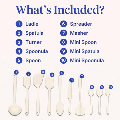 GIR: Get It Right 10-Piece Silicone Essentials Kitchen utensils set - Ladle, Spatula, Flip, Spoon & Spoonula - Non toxic cooking utensils for Nonstick Cookware, Cooking and Baking - Cream - Image 6