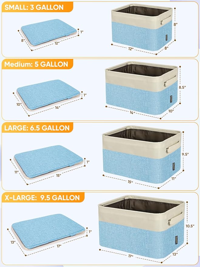 BALEINE 3 Pack Fabric Closet Storage Bins for Shelves, Linen Closet Organizers and Storage, Decorative Baskets for Organizing, Shelf, Clothes, Home, Office (Skyblue, 14''x10''x8.5'')