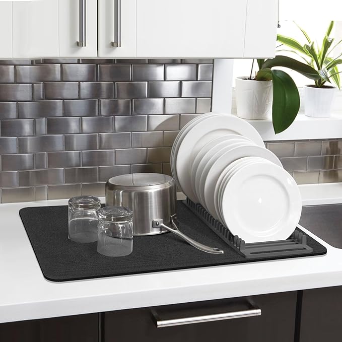 Findosom Dish Drying Mat, 17"x 32" Super Absorbent & Hide Stain Coffee Mat, Cuttable Drying Mat for Kitchen Counter, Coffee Bar Accessories, Under Dish Rack, Coffee Maker, Espresso Machine, Black-2 - Image 9