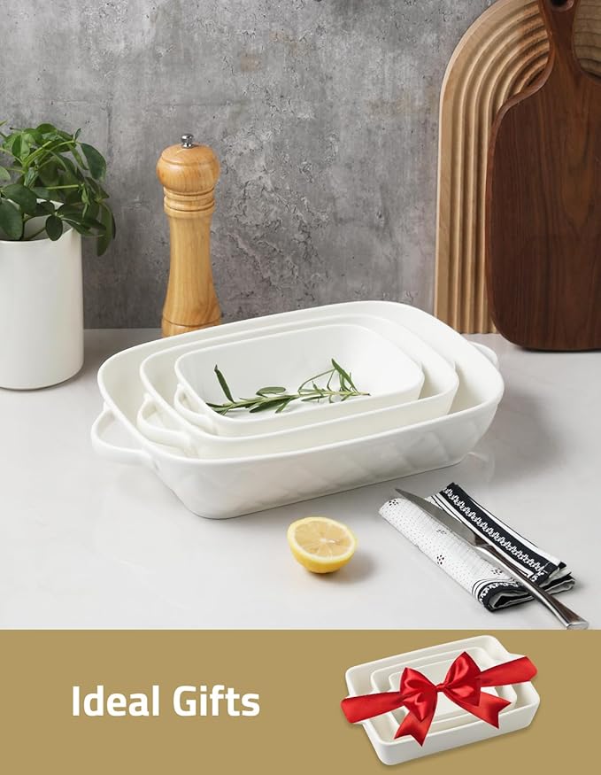 Sweejar Casserole Dishes for Oven, Baking Dish Set of 3,Ceramic Bakeware Set, Rectangular Baking Pan for Cooking,Kitchen,Banquet,12.2x9.2x2.5 Inches (White) - Image 6