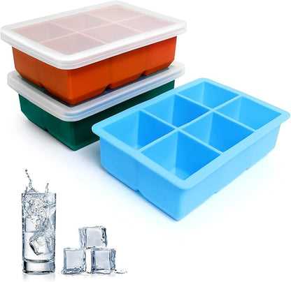 Excnorm Silicone Ice Cube Trays 3 Pack - Large Size Silicone Ice Cube Molds with Leak Proof Removable Lid Square Ice Cube Tray And BPA Free for Cocktail,Whiskey, Stackable Flexible Ice - Image 2