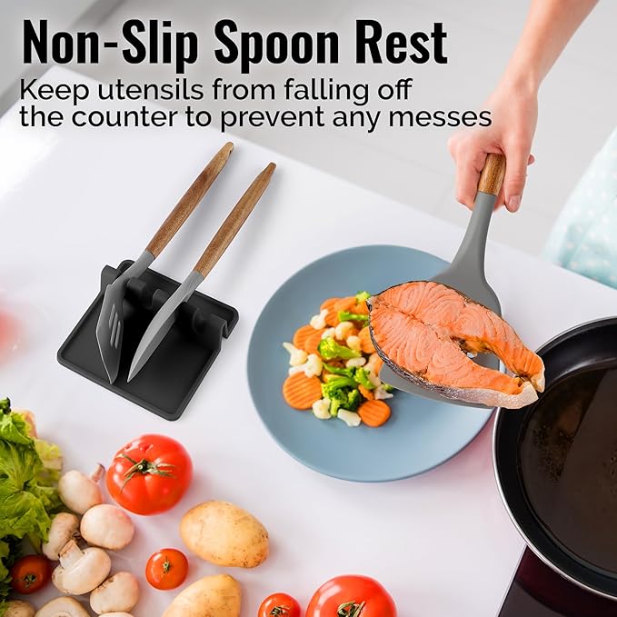 Zulay Kitchen Silicone Utensil Rest with Drip Pad for Multiple Utensils - BPA-Free, Heat-Resistant Spoon Rest & Spoon Holder for Stove Top - Kitchen Utensil Holder for Ladles & Tongs - Black - Image 4