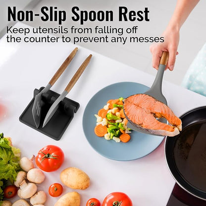 Zulay Kitchen Silicone Utensil Rest with Drip Pad for Multiple Utensils - BPA-Free, Heat-Resistant Spoon Rest & Spoon Holder for Stove Top - Kitchen Utensil Holder for Ladles & Tongs - Black - Image 4