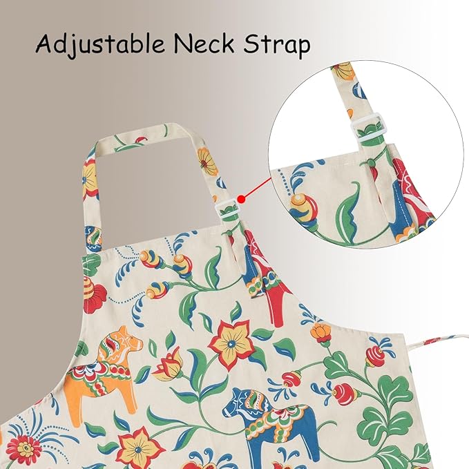 DILLMAN Aprons for Women with Pockets Cotton Linen Cooking Kitchen Baking Soft Durable Floral Gardening Apron - Image 7