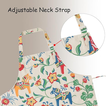 DILLMAN Aprons for Women with Pockets Cotton Linen Cooking Kitchen Baking Soft Durable Floral Gardening Apron - Image 7