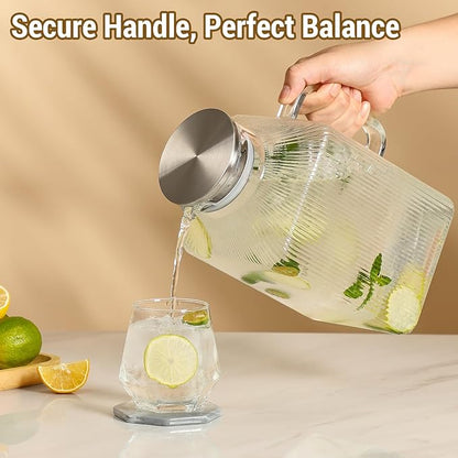 1 Gallon thickened Square Glass Pitcher with Lid, Classic Stripes Water Pitchers for Fridge, Borosilicate Glass Carafe for Hot/Cold Brew Drink, Extra Large Jug with Handle for Iced Tea, Coffee, Juice - Image 5