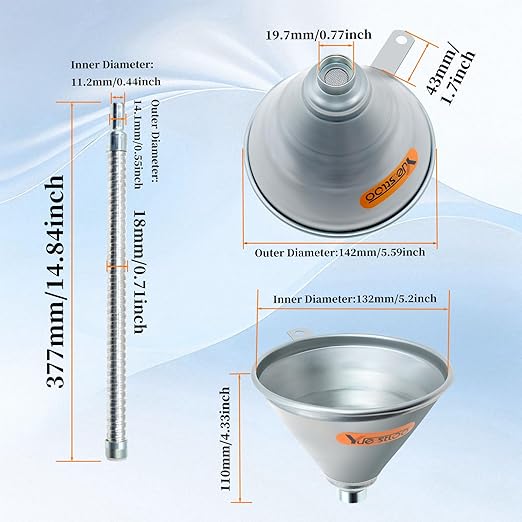 14.84" Steel Bendable Spout Funnel with Filter for All Automotive Oils, Metal Flexible Long Funnels for Automotive Use for Transmission Fluid, Diesel Fuel, and Other Liquids, with Gloves - Image 2