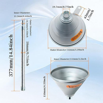 14.84" Steel Bendable Spout Funnel with Filter for All Automotive Oils, Metal Flexible Long Funnels for Automotive Use for Transmission Fluid, Diesel Fuel, and Other Liquids, with Gloves - Image 2