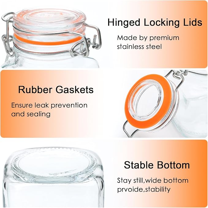 Encheng 4 oz Glass Jars With Airtight Lids And Leak Proof Rubber Gasket,Small Mason Jars With Hinged Lids For Kitchen, Mini Spice Jars With Twine And Tags Labeling 30 Pack - Image 3