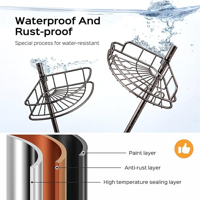 HAMITOR Corner Shower Caddy Tension Pole: 4-Tier Rust-Resistant Adjustable Bathroom Organizer Shelves - 47-121 Inch No-Drill Quick Installation - Space-Saving Storage for Renters Families - Bronze - Image 2