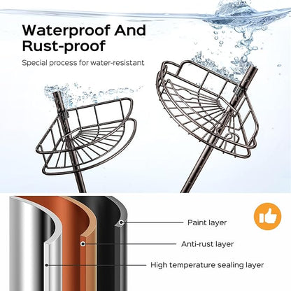 HAMITOR Corner Shower Caddy Tension Pole: 4-Tier Rust-Resistant Adjustable Bathroom Organizer Shelves - 47-121 Inch No-Drill Quick Installation - Space-Saving Storage for Renters Families - Bronze - Image 2