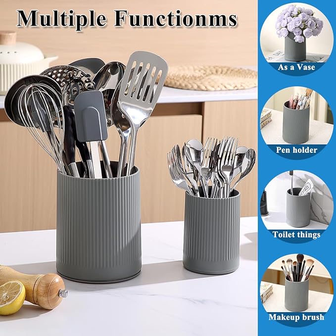 Kyraton Cooking Utensils Holder 2pcs, 360° Rotating Heavy Duty Plastic Kitchen Utensil Holder for Countertop, The Small Utensil Crock for Cutlery Silverware, Tooth Brush, Desk Pencil Pen - Image 4
