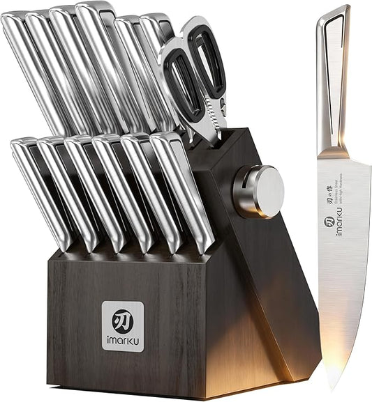 imarku Japanese High Carbon Stainless Steel Knife Set with Block, Precision-Forged Gyutou Kitchen Knives with Built-in Sharpener, Ultra-Sharp 10–15° Edge, Ergonomic Non-Slip Handle, Dishwasher Safe by imarku