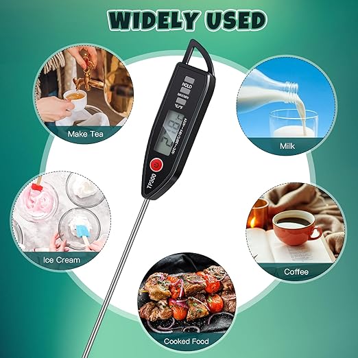 Copkim 3 Pcs Instant Read Meat Thermometer with Long Probe 9.65 Inch Kitchen Cooking Food Candy Waterproof Digital Thermometer for BBQ Water Milk Yogurt Liquid (Pointed,Black,White,Red) - Image 5