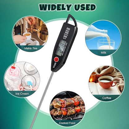 Copkim 3 Pcs Instant Read Meat Thermometer with Long Probe 9.65 Inch Kitchen Cooking Food Candy Waterproof Digital Thermometer for BBQ Water Milk Yogurt Liquid (Pointed,Black,White,Red) - Image 5
