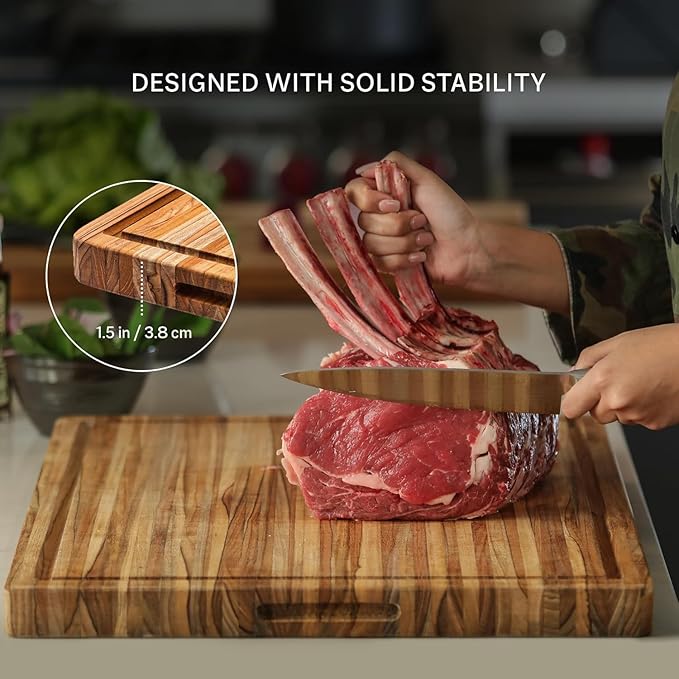 Teakhaus Carving Board and Cutting Board Oil Set - Includes Small (S) Wood Cutting Board with Juice Groove and EON Food Grade Mineral Oil - Knife-Friendly - FSC Certified - Image 8