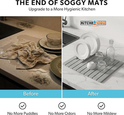 Stone Drying Mat for Kitchen Counter - Super Absorbent, 30sec Fast-Drying Diatomite Dish Mat, Collapsible for Kitchen.