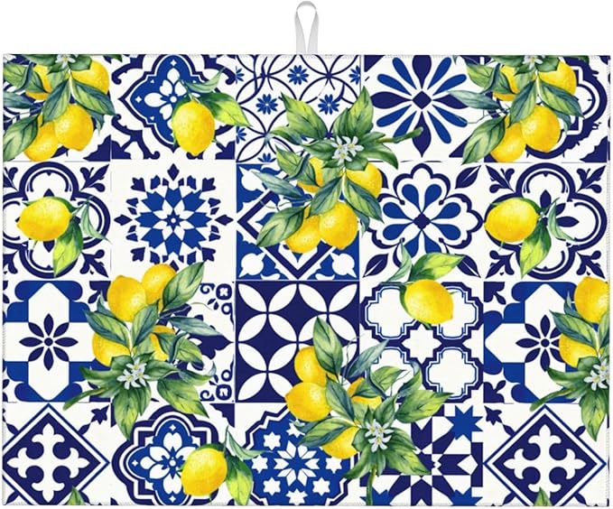 Lemon Mexican Tilt Dish Drying Mat For Kitchen Counter Absorbent Large Kitchen Fast Dry Pad Reusable Washable Protector Rack Large Mat 18 X 24