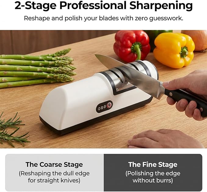 Professional Kitchen Knife Sharpener, Cordless Electric 2-Stage Precision System (Fine & Ultra-Fine), USB Rechargeable Tool-Grade Design for Kitchen Knives & Scissors, Quiet, Safe to Use - Image 4