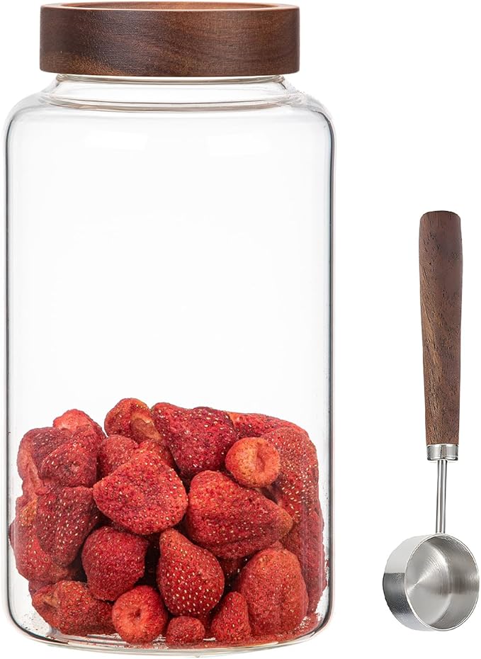 Large Glass Coffee Jars with Spoon,Round Storage Canister with Wooden Lid Clear Glass Food Jar for Pantry Sugar Tea Coffee Bean Spice Nuts Cookies Bath Salts (2300ml/77oz) - Image 8