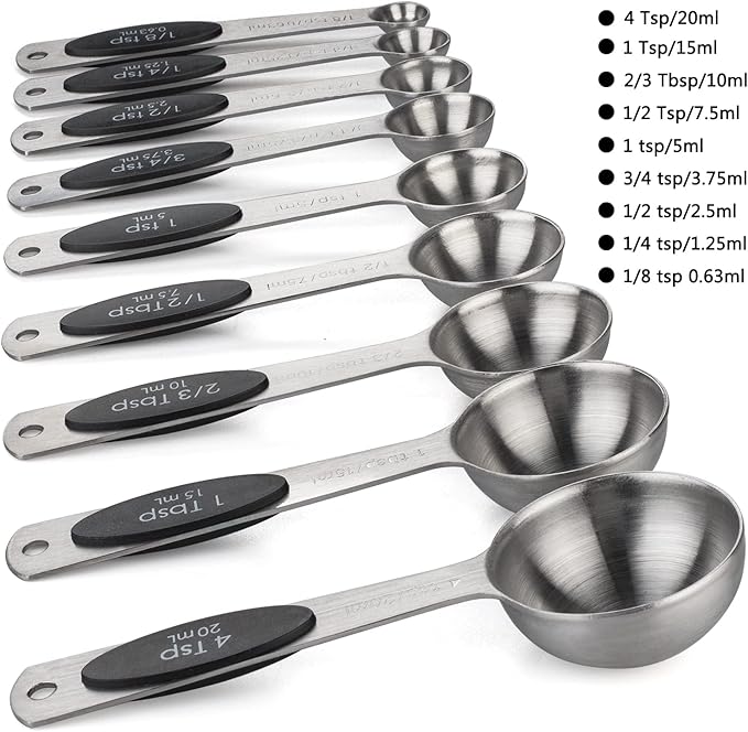 Magnetic Measuring Spoons Set of 9 Stainless Steel Stackable Measuring Spoons Heavy Duty Nesting Teaspoons Tablespoons for Measuring Dry and Liquid Ingredients - Image 2