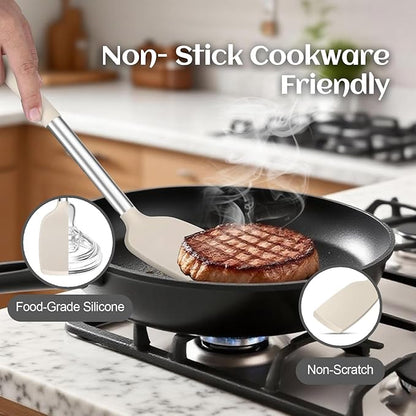 Silicone Cooking Utensils Set Utensil: 40 Pcs Black Stainless Steel Cookware Set, Nonstick Silicone Cooking Utensils Set, (Khaki) - Image 3