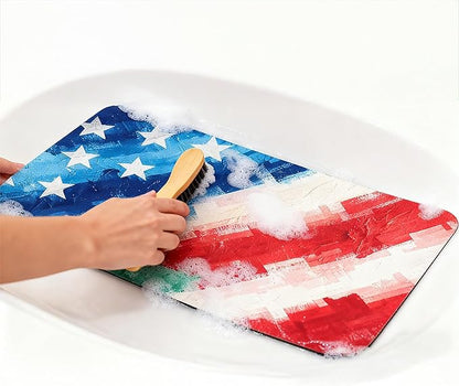 250 anniversary usa American Flag Dish Drying Mat: 12"x20" Patriotic Absorbent Drying Pad, Non-Slip Kitchen & Bar Mat for 4th of July, Memorial Day Home Decor, Retro Vintage Kitchen Counter Protector