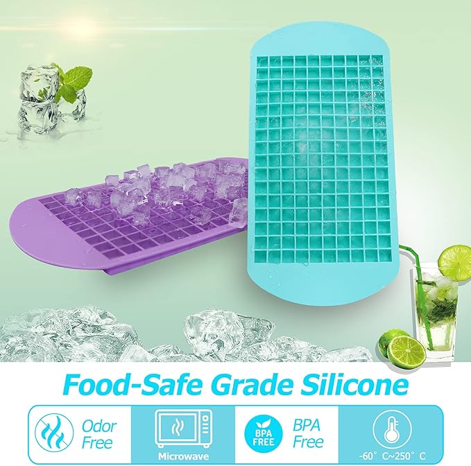 Silicone Mini Ice Cube Trays 2 Pack, 160 Small Ice Cube Molds Easy Release Crushed Ice Cube for Chilling Whiskey Cocktail, BPA Free Flexible Stackable and Durable Soft Mold Storage Containers - Image 2
