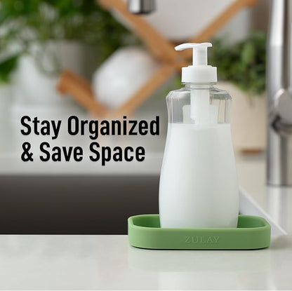 Zulay Kitchen Small Silicone Sponge Holder (4.9x3.3”) – Space-Saving Sink Organizer Tray for Sponge, Soap, Brush & More – Compact Non-Slip Dish for Kitchen & Bathroom (Jade Green) - Image 6