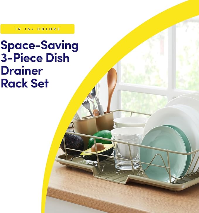 Space-Saving 3-Piece Dish Drainer Rack Set: Efficient Kitchen Organizer for Quick Drying and Storage - Includes Cutlery Holder and Drainboard - Maximize Countertop Space, Sage Green - Image 2