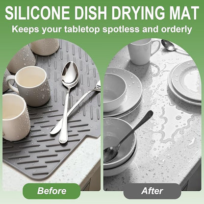 Silicone Drying Mat, 23"X17" With Built-in Drain Lip,Heat-Resistant,Eco-friendly,Hygienic Drying Pad,Leak-Proof and Non-Slip,Silicone Dish Drying Mat for Kitchen Counter or Sink（Gray 23X17） - Image 5