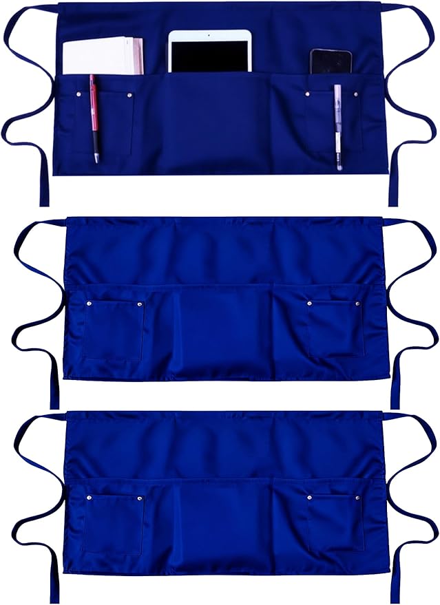TiwerlfeServer Waist Aprons with 5 Pockets - 11.5 Inch Waterdrop & Oil Resistant Waitress Waiter Half Apron