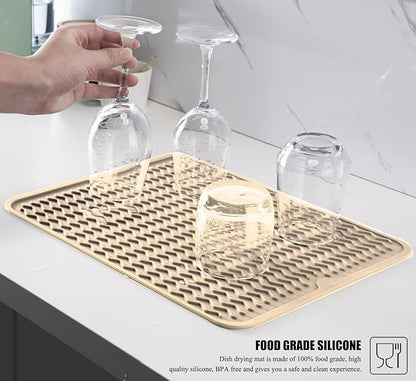 Silicone Dish Drying Mat for Multiple Usage, Easy clean, Eco-friendly, Heat-resistant Dish Drainer Mat for Kitchen Counter,Sink,Refrigerator or Drawer liner (12" x 12", BEIGE) - Image 3