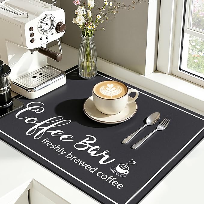 Findosom Dish Drying Mat, 16" x 20" Super Absorbent & Hide Stain Coffee Mat, Cuttable Drying Mat for Kitchen Counter, Coffee Bar Accessories, Under Dish Rack, Coffee Maker, Espresso Machine, Black - Image 3