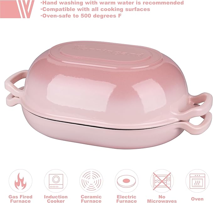 VORRINGARD Enameled Cast Iron Sourdough Bread Oven, Dutch Oven, Loaf Cast Iron Bread Pan for Homemade Bread Baking, Meatloaf Pan with Lid, 7QT, Pink - Image 3
