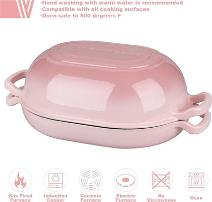 VORRINGARD Enameled Cast Iron Sourdough Bread Oven, Dutch Oven, Loaf Cast Iron Bread Pan for Homemade Bread Baking, Meatloaf Pan with Lid, 7QT, Pink - Image 3